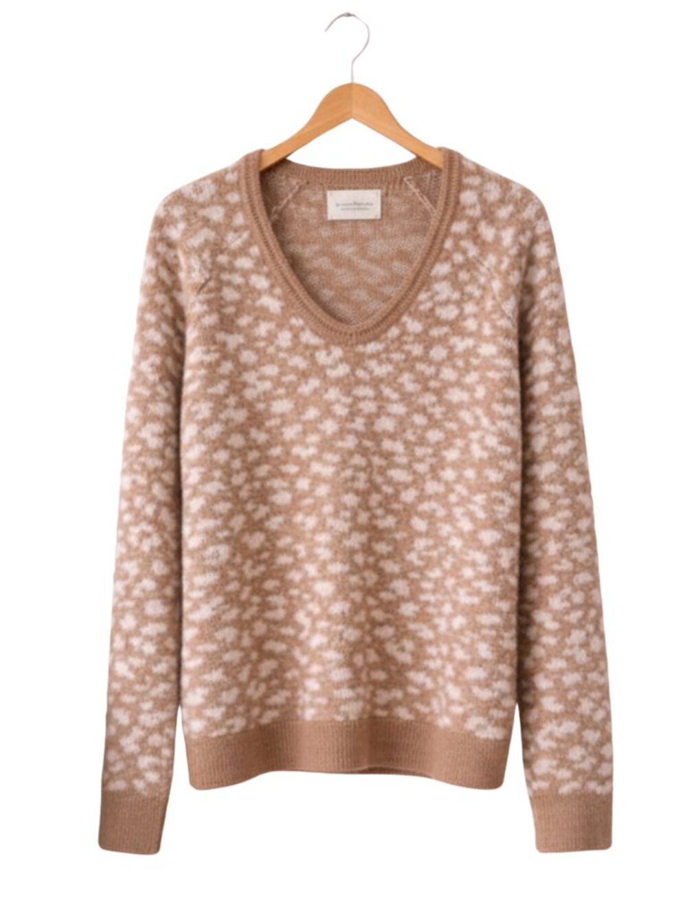 Abercrombie & Fitch Soft AF Leopard Eyelash Sweater Taupe V Neck Size Medium